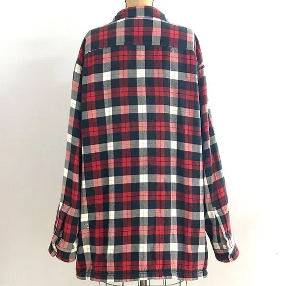 LL Bean Fleece Lined Flannel Shirt Jacket Mens XXL Tall Red Plaid Sherpa - Picture 2 of 6